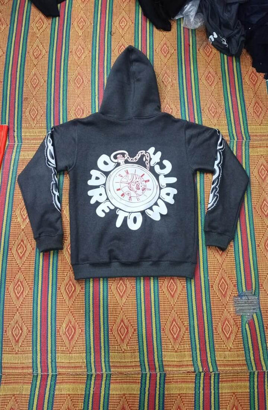 All gray DTW hoodies with graphic design on the back, perfect for stylish and comfortable wear.